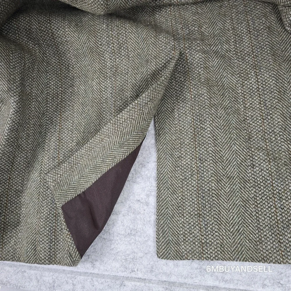 Haggar Mens‎ 42R Wool Herringbone Blazer Sport Coat Olive Brown Vintage